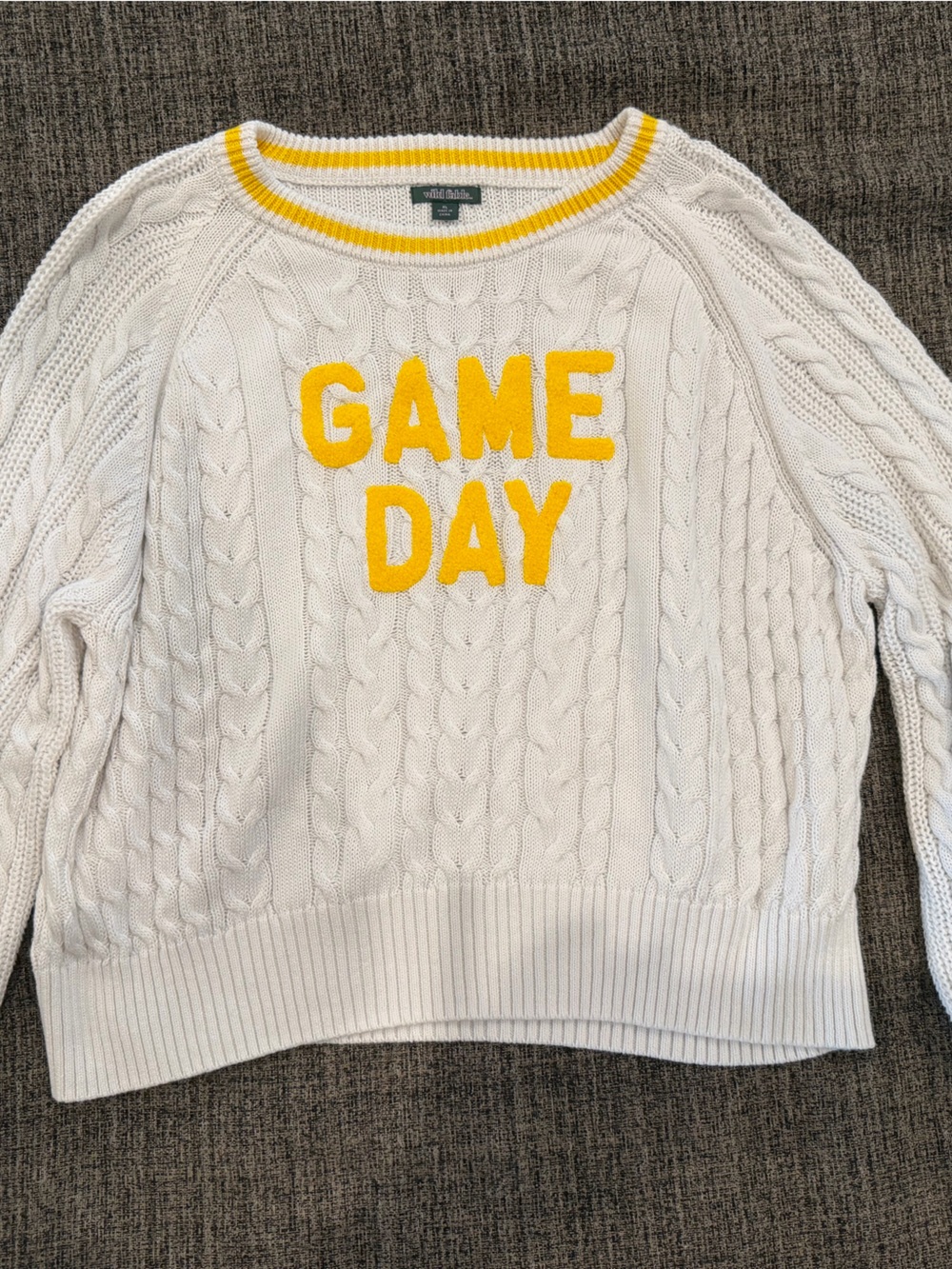 wild fable White Cable Knit Sweater with Yellow